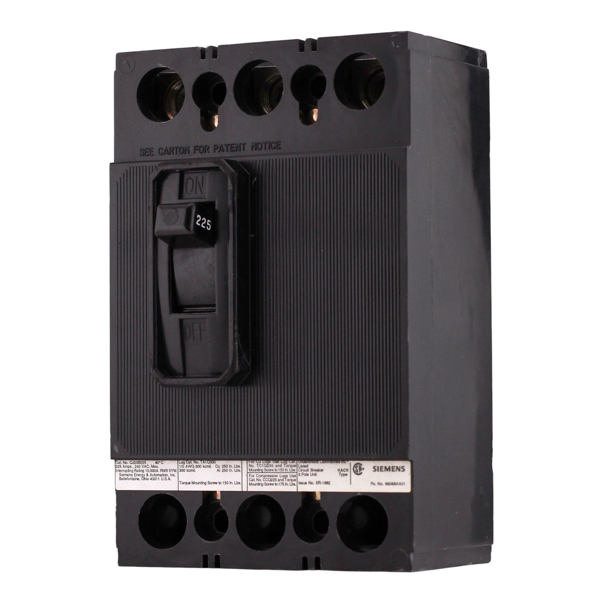 Siemens  QJ, QJ23B225, 225A, 3P, 240V, Thermal Magnetic, Bolt-On, Circuit Breaker - Image 2