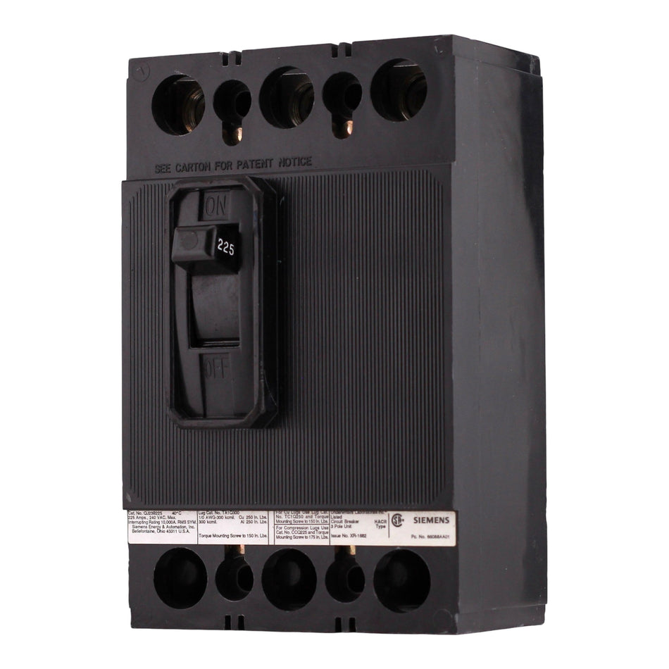 Siemens  QJ, QJ23B225, 225A, 3P, 240V, Thermal Magnetic, Bolt-On, Circuit Breaker - Image 2