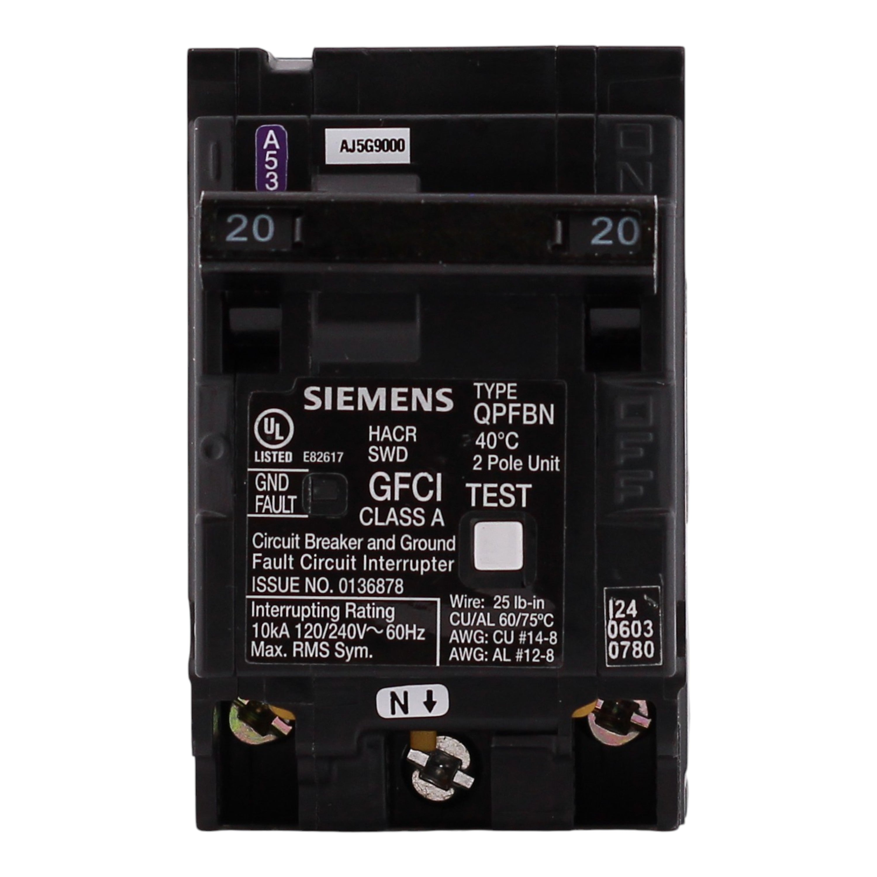 Siemens QP, Q220GFN, 20A, 2P, 120/240V, GFCI, Plug-On Neutral, Circuit Breaker - Image 3