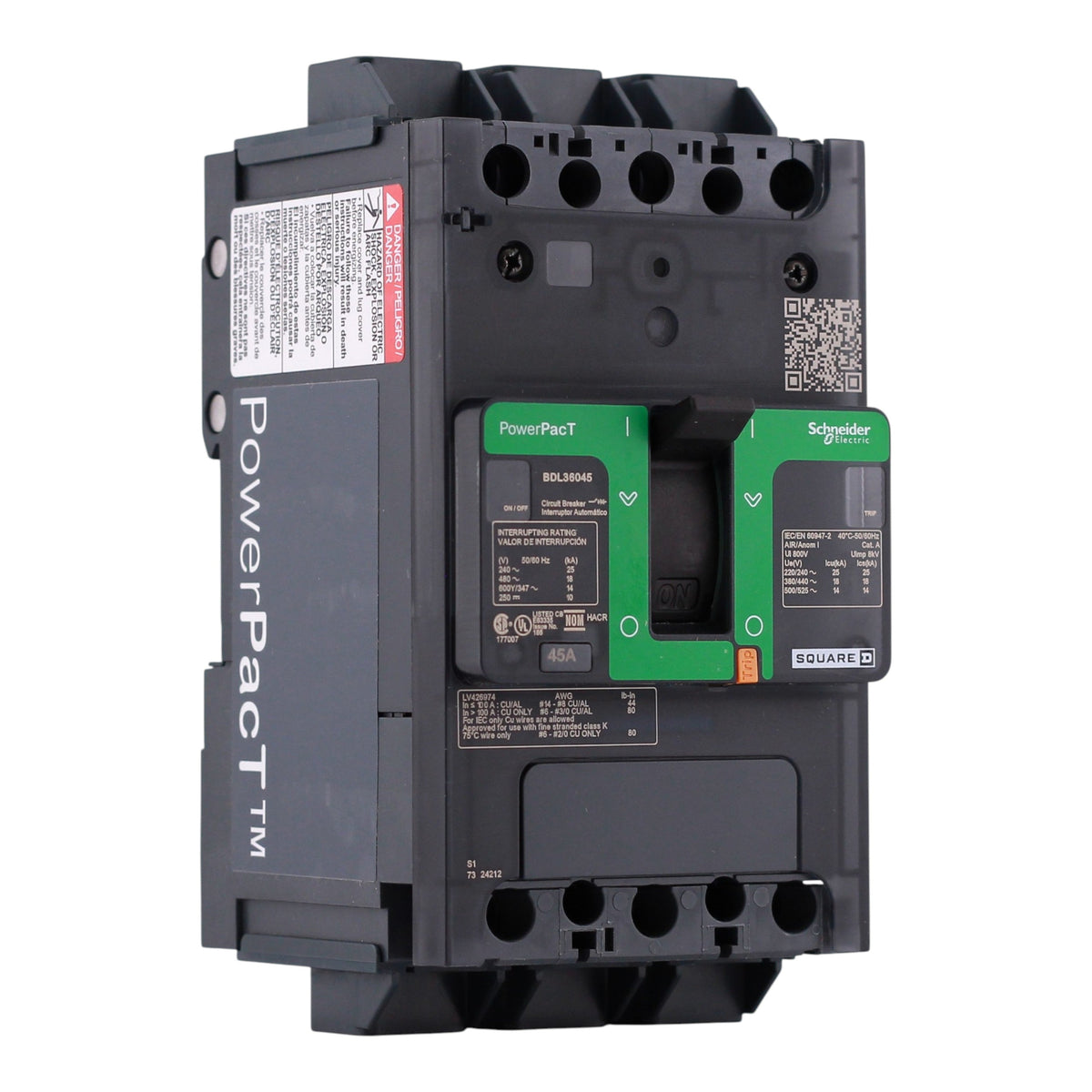 Square D PowerPacT B, BDL36045, 45A, 3P, 600Y/347VAC, 14kA, Unit Mount, Thermal Magnetic, Circuit Breaker