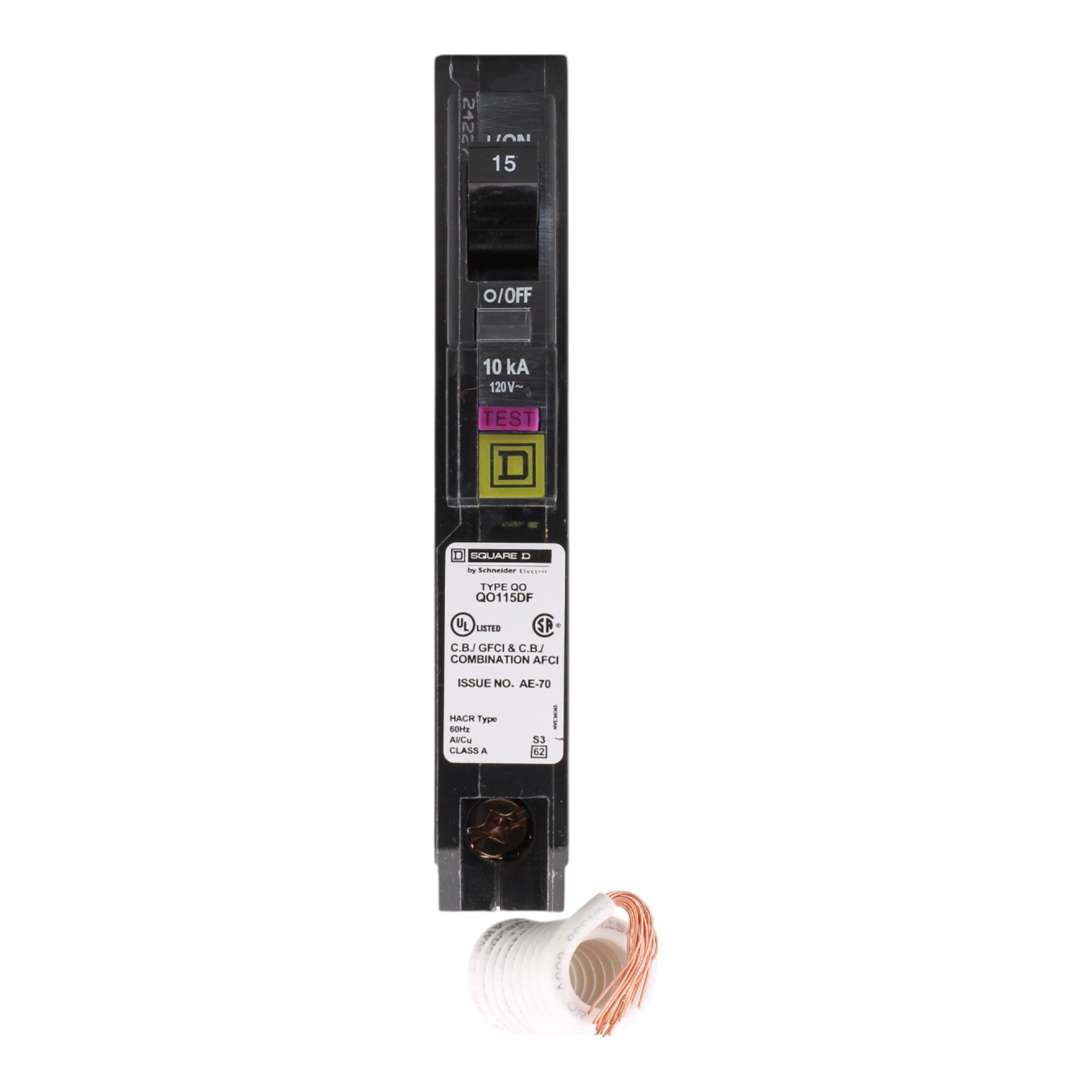 Square D QO115DF 15A 120V 1P Dual Function AFCI/GFCI Circuit Breaker Pigtail Neutral - Image 2