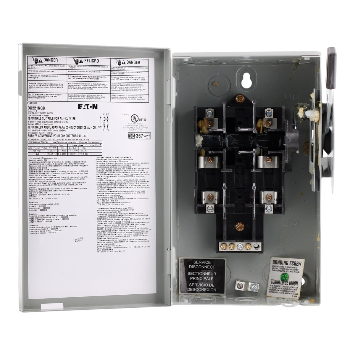 Eaton DG, DG221NGB, 30A, 2P, 240V, Fusible, NEMA 1, General Duty Safety Switch - Image 4