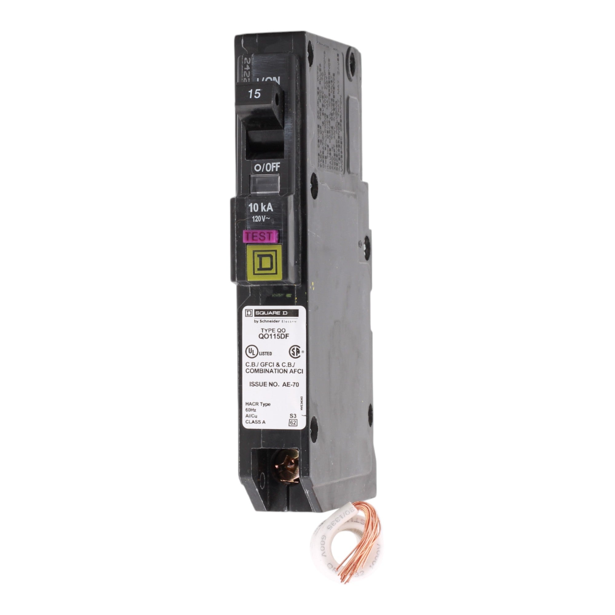Square D QO115DF 15A 120V 1P Dual Function AFCI/GFCI Circuit Breaker Pigtail Neutral - Image 3