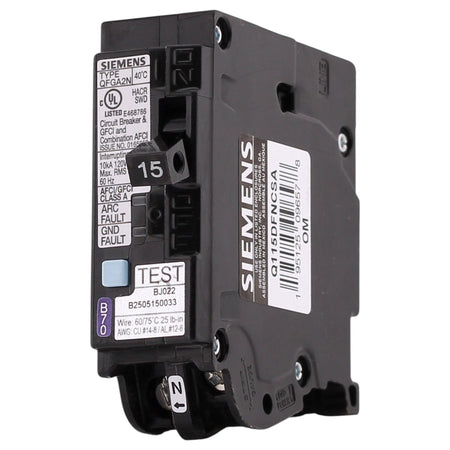 Siemens QFGA2N, Q115DFNCSA, 15A, 1P, 120V, Dual Function AFCI/GFCI, Plug-On Neutral, Circuit Breaker - Image 2