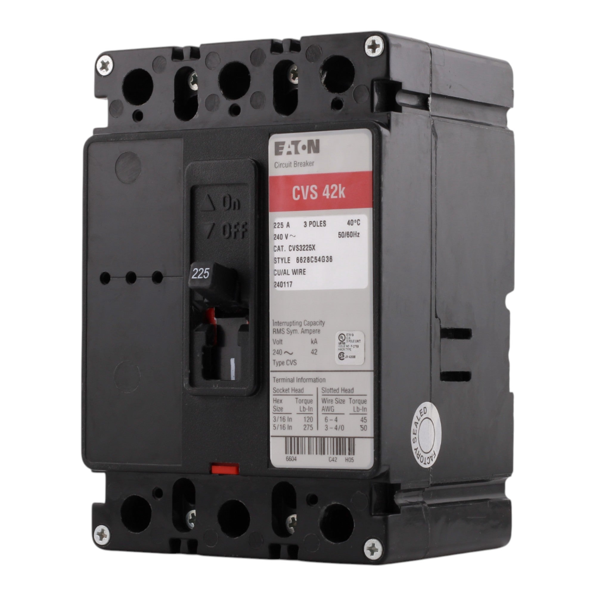 Eaton Type CV CVS3225X 225A 3P 240V Molded Case Circuit Breaker - Image 3
