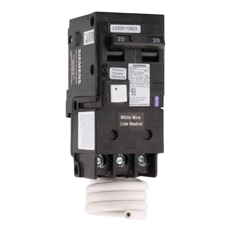 Siemens QF220A 20 Amps 120/240 Volts Double Pole Ground Fault Circuit Breaker (GFCI), Pigtail Neutral for QP Panels