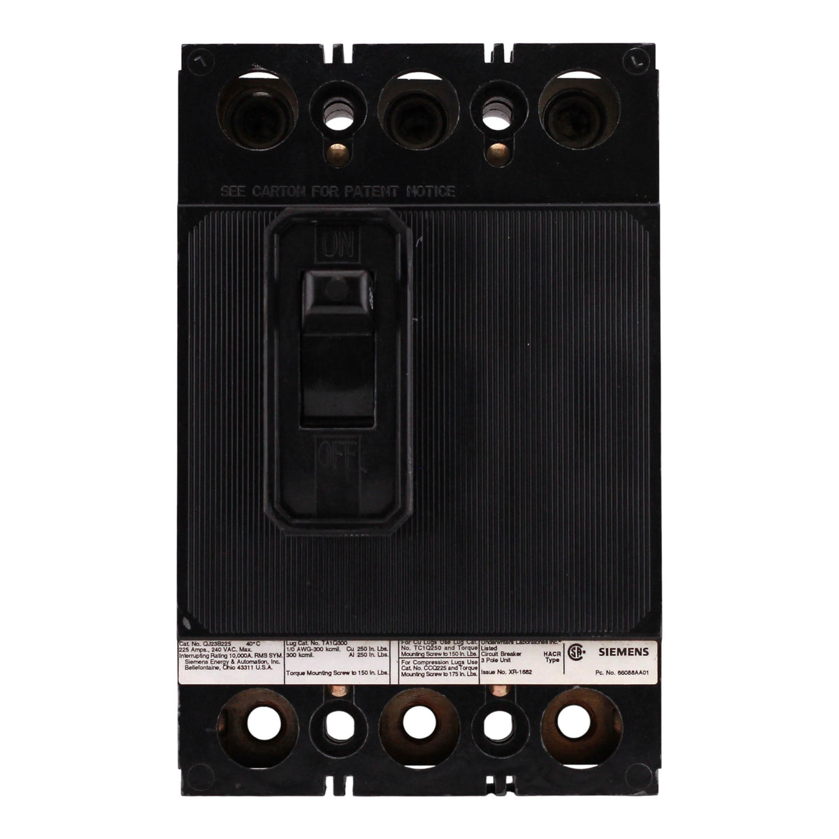 Siemens  QJ, QJ23B225, 225A, 3P, 240V, Thermal Magnetic, Bolt-On, Circuit Breaker - Image 3