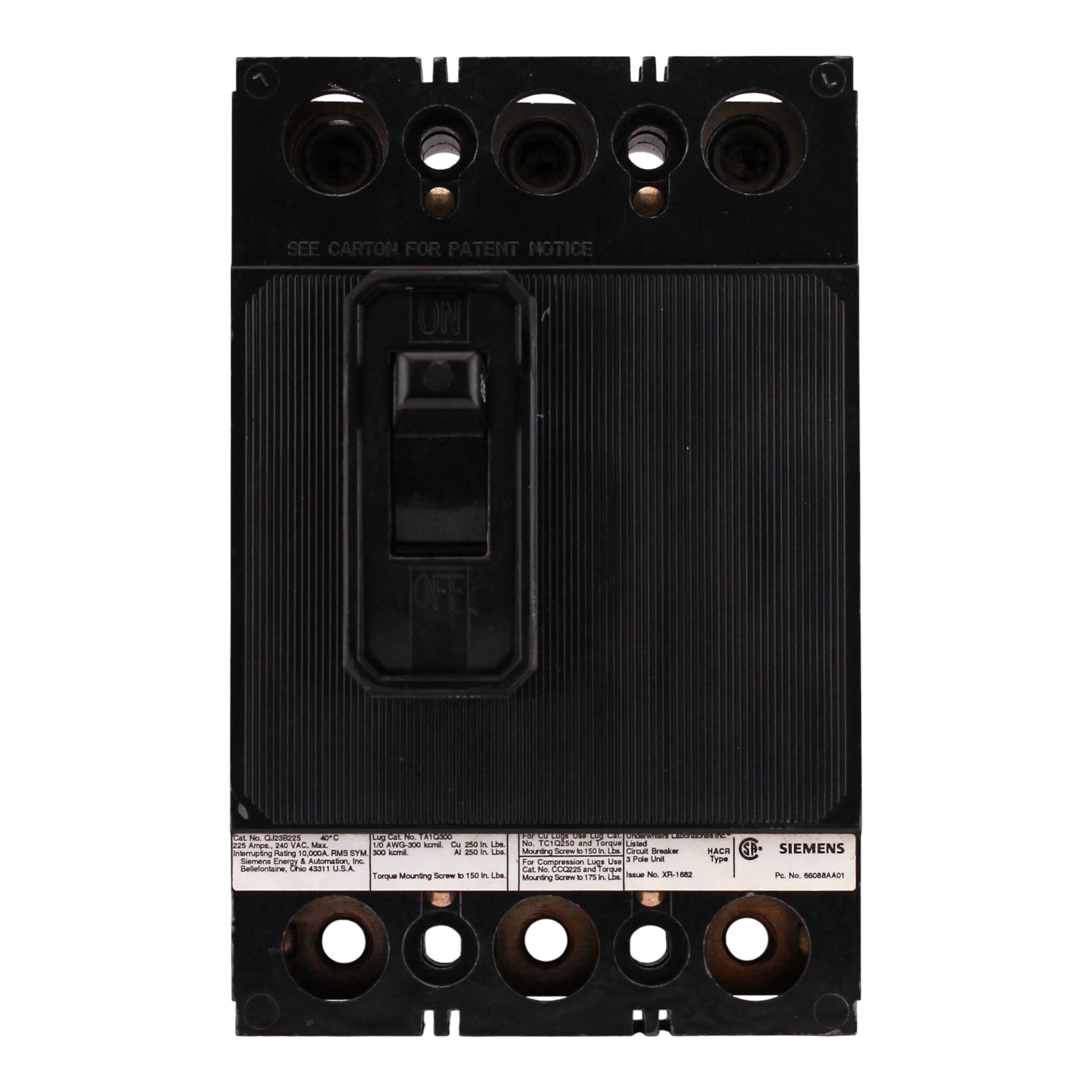 Siemens  QJ, QJ23B225, 225A, 3P, 240V, Thermal Magnetic, Bolt-On, Circuit Breaker - Image 3