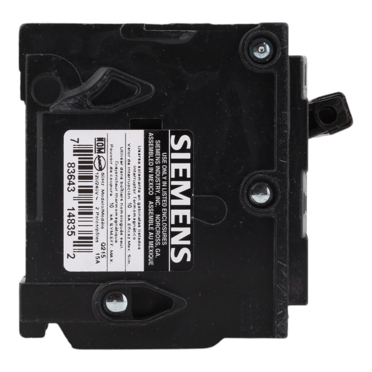 Siemens Q215 15 Amps 120/240 Volts Double Pole Thermal Magnetic Circuit Breaker, Plug-In Mount - Image 5