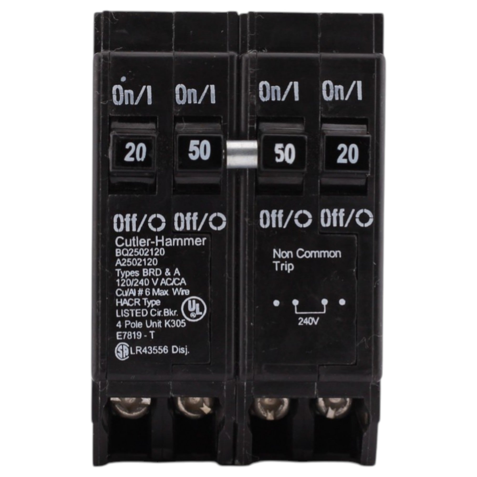 Eaton BR, BQ2502120, 20A/50A, 4P, 120/240V, Circuit Breaker - Image 2