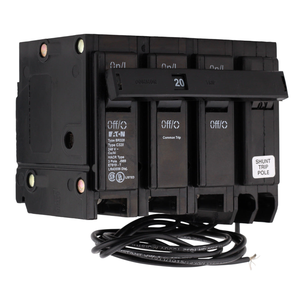 Eaton BR BR320ST 20A 3P 240V Shunt Trip Plug-On Circuit Breaker