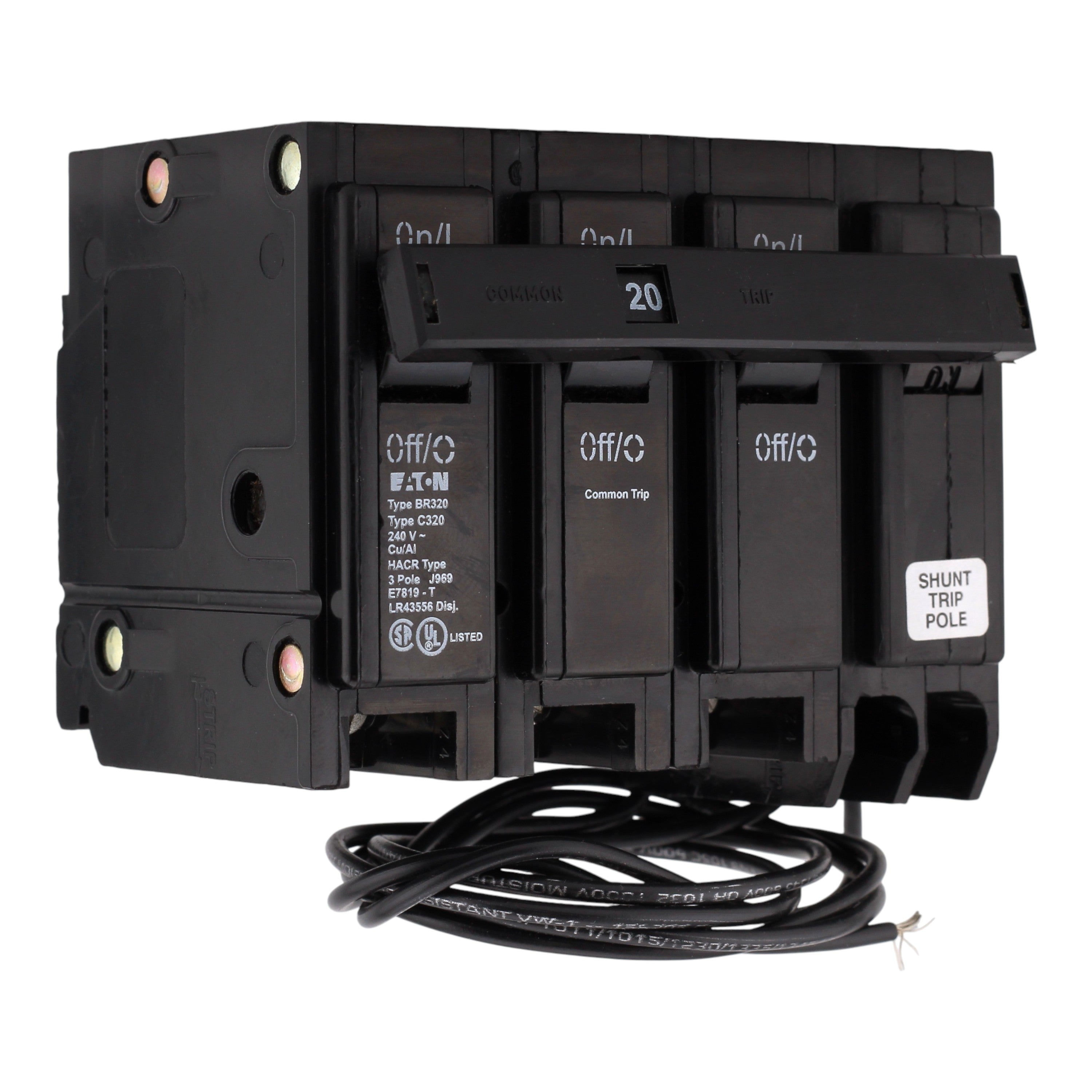 Eaton BR BR320ST 20A 3P 240V Shunt Trip Plug-On Circuit Breaker