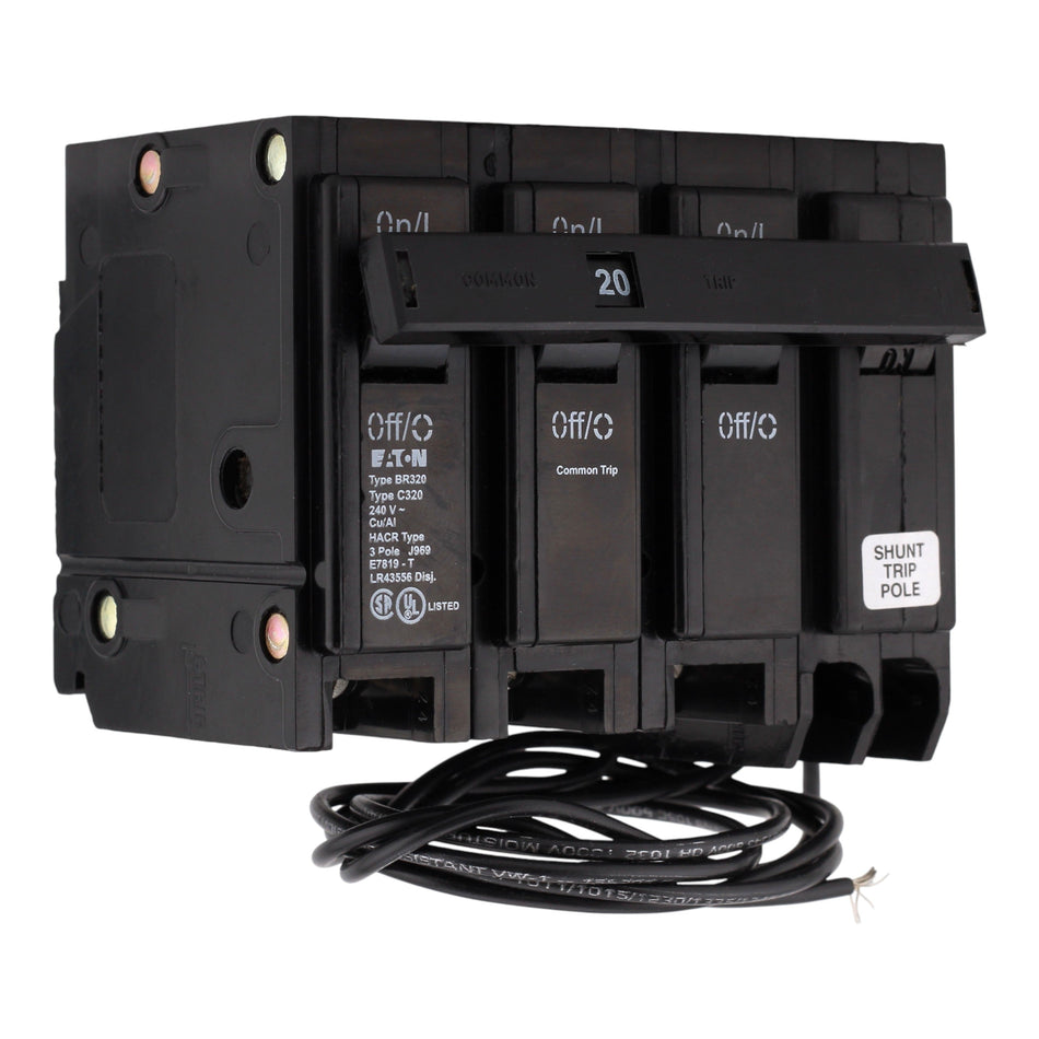 Eaton BR BR320ST 20A 3P 240V Shunt Trip Plug-On Circuit Breaker