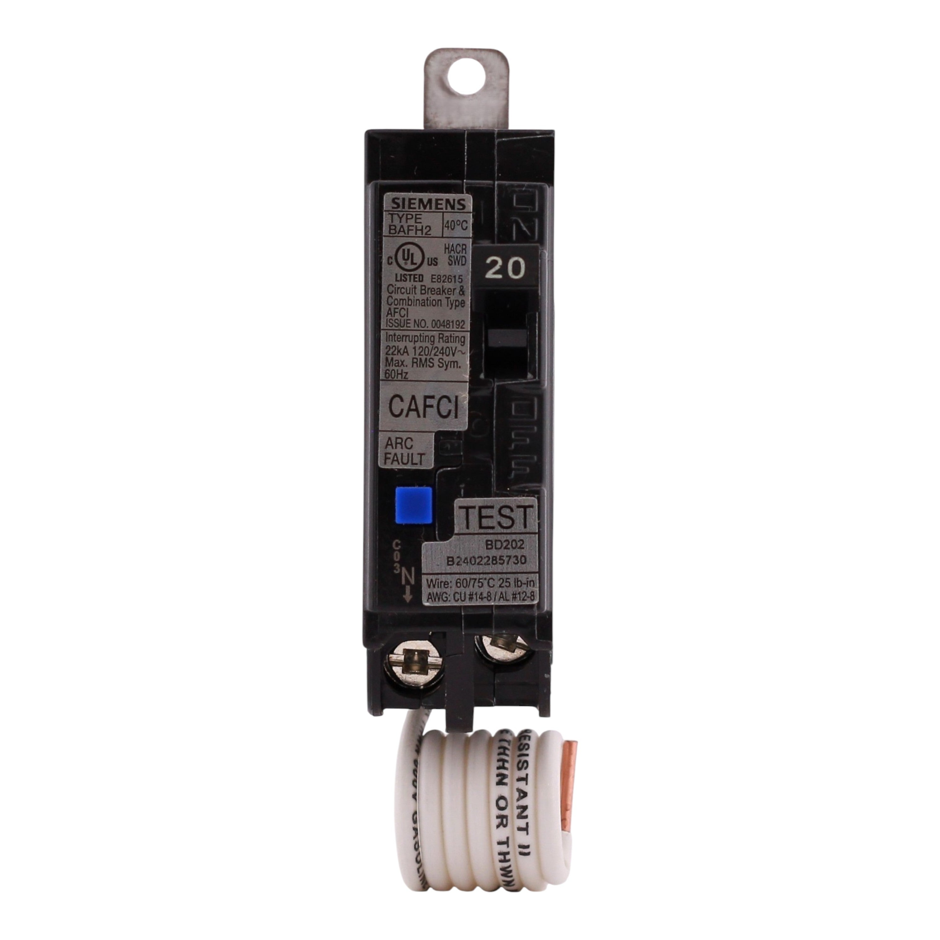 Siemens BA120AFCH, 20A, 1P, 120V, CAFCI, Pigtail Neutral, Circuit Breaker - Image 4