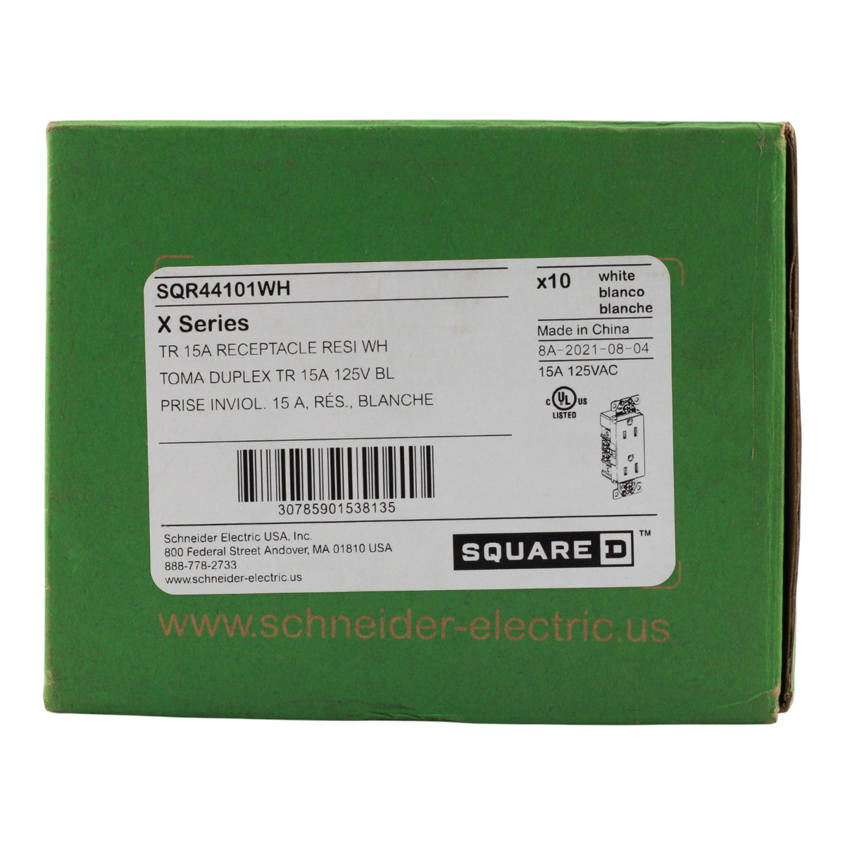 Square D X Series SQR44101WH 15A 125V Tamper Resistant Duplex Outlet White - Image 11
