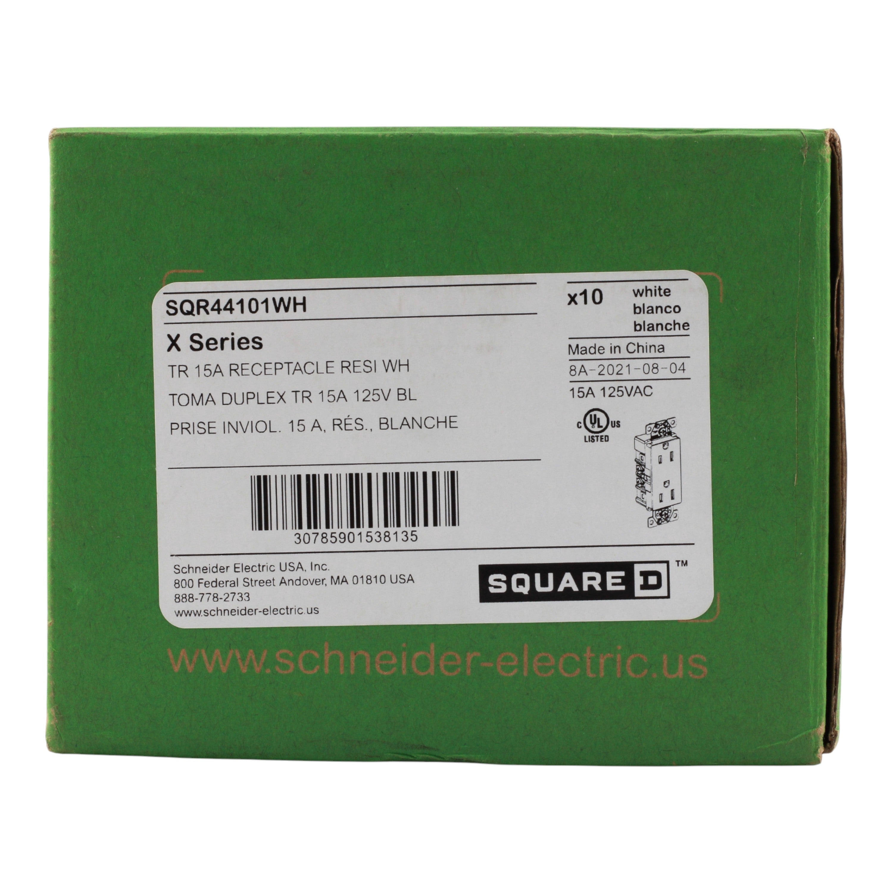 Square D X Series SQR44101WH 15A 125V Tamper Resistant Duplex Outlet White - Image 11