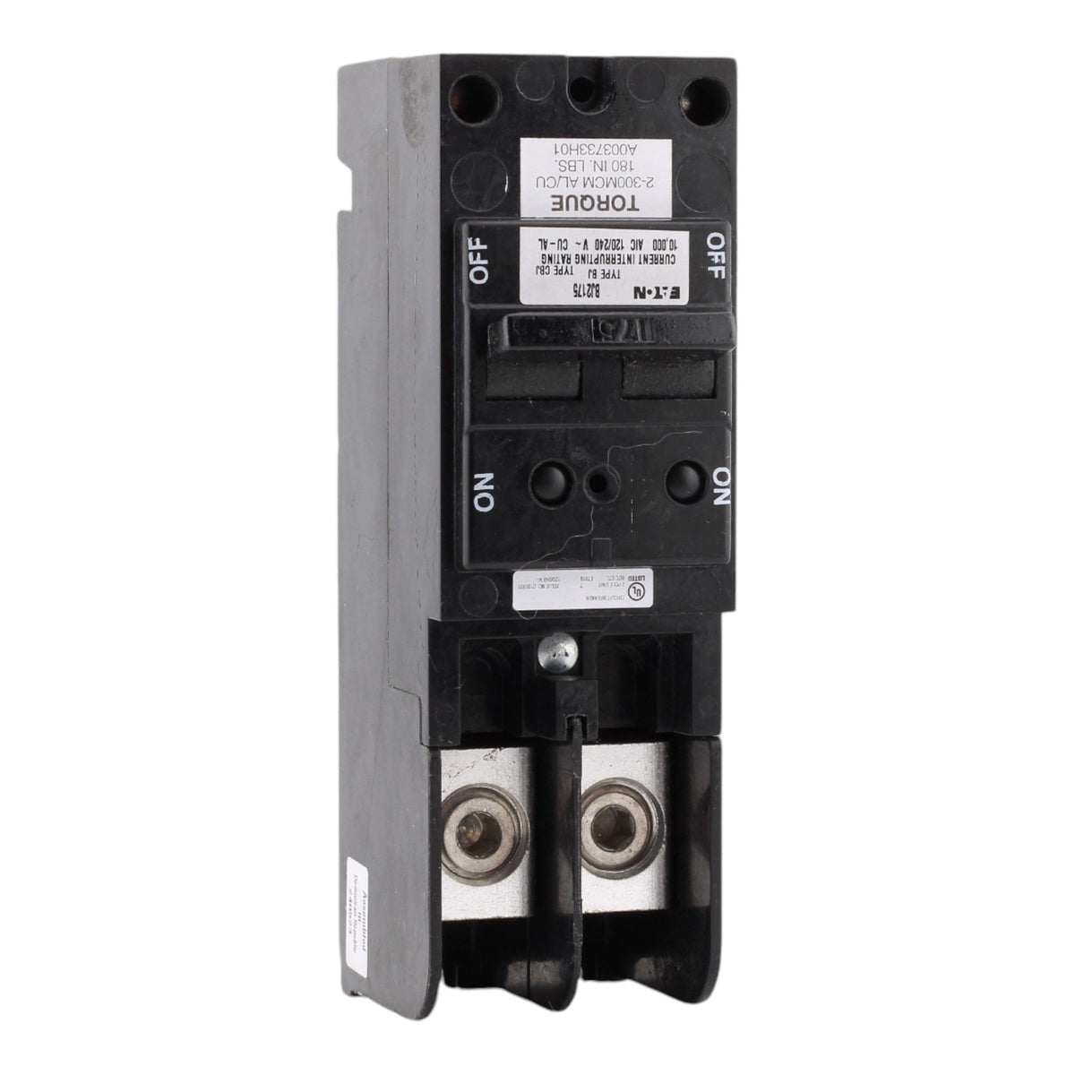Eaton BJ2175 175A 2-Pole Main Circuit BreakerEaton BJ2175, 175A, 120/240V, 2-Pole, 10kAIC, Plug-On Main Circuit Breaker, Common Trip, for 150A+ Load Centers
