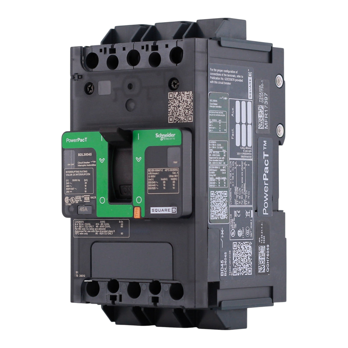 Square D PowerPacT B, BDL36045, 45A, 3P, 600Y/347VAC, 14kA, Unit Mount, Thermal Magnetic, Circuit Breaker - Image 2