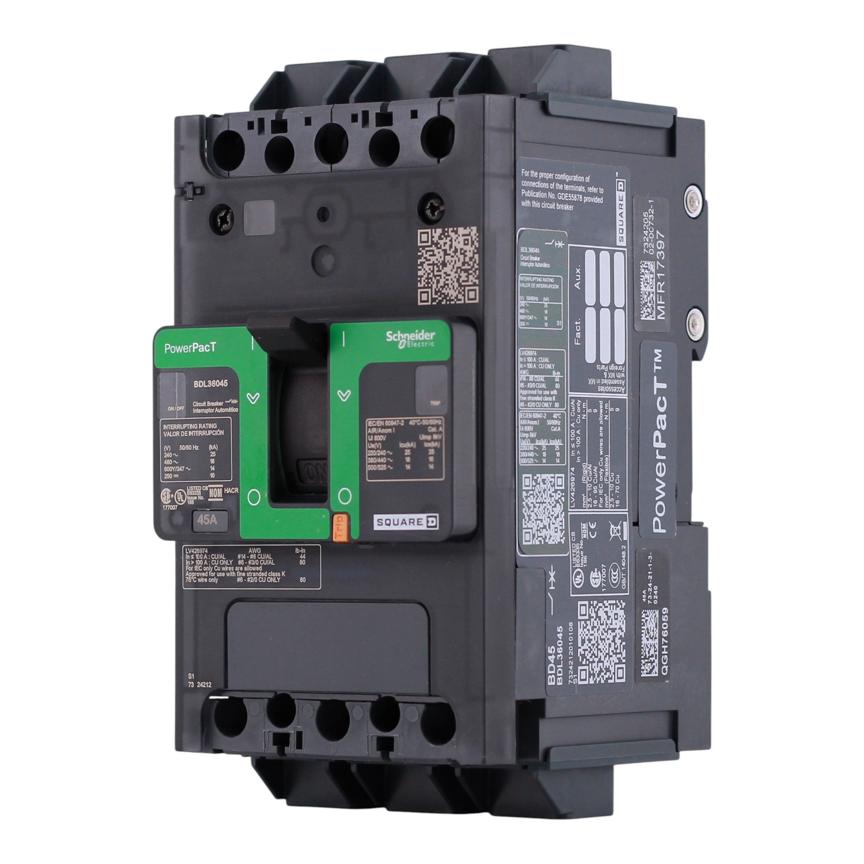 Square D PowerPacT B, BDL36045, 45A, 3P, 600Y/347VAC, 14kA, Unit Mount, Thermal Magnetic, Circuit Breaker - Image 2