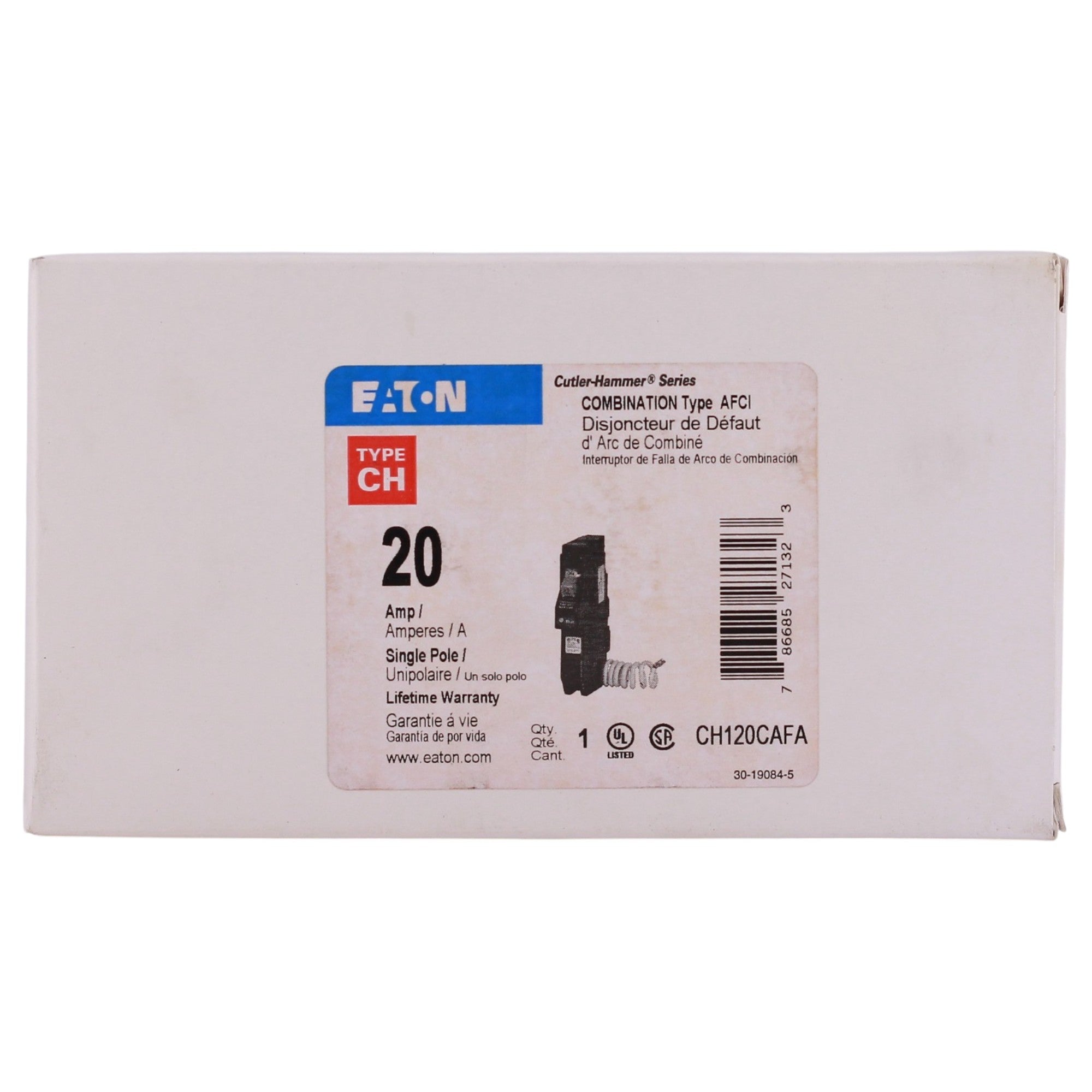 Eaton CH, CH120CAFA, 20A, 1P, 120/240V, CAFCI, Pigtail Neutral, Circuit Breaker - Image 2