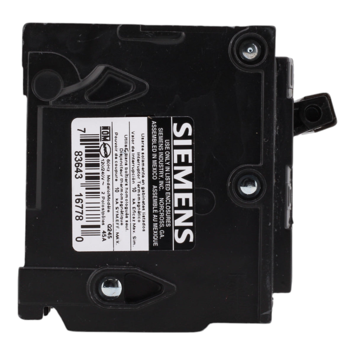 Siemens Q245 45A 120/240V 2-Pole Thermal Magnetic Circuit Breaker, Plug-In, 10kA Interrupt, Type QP - Image 5