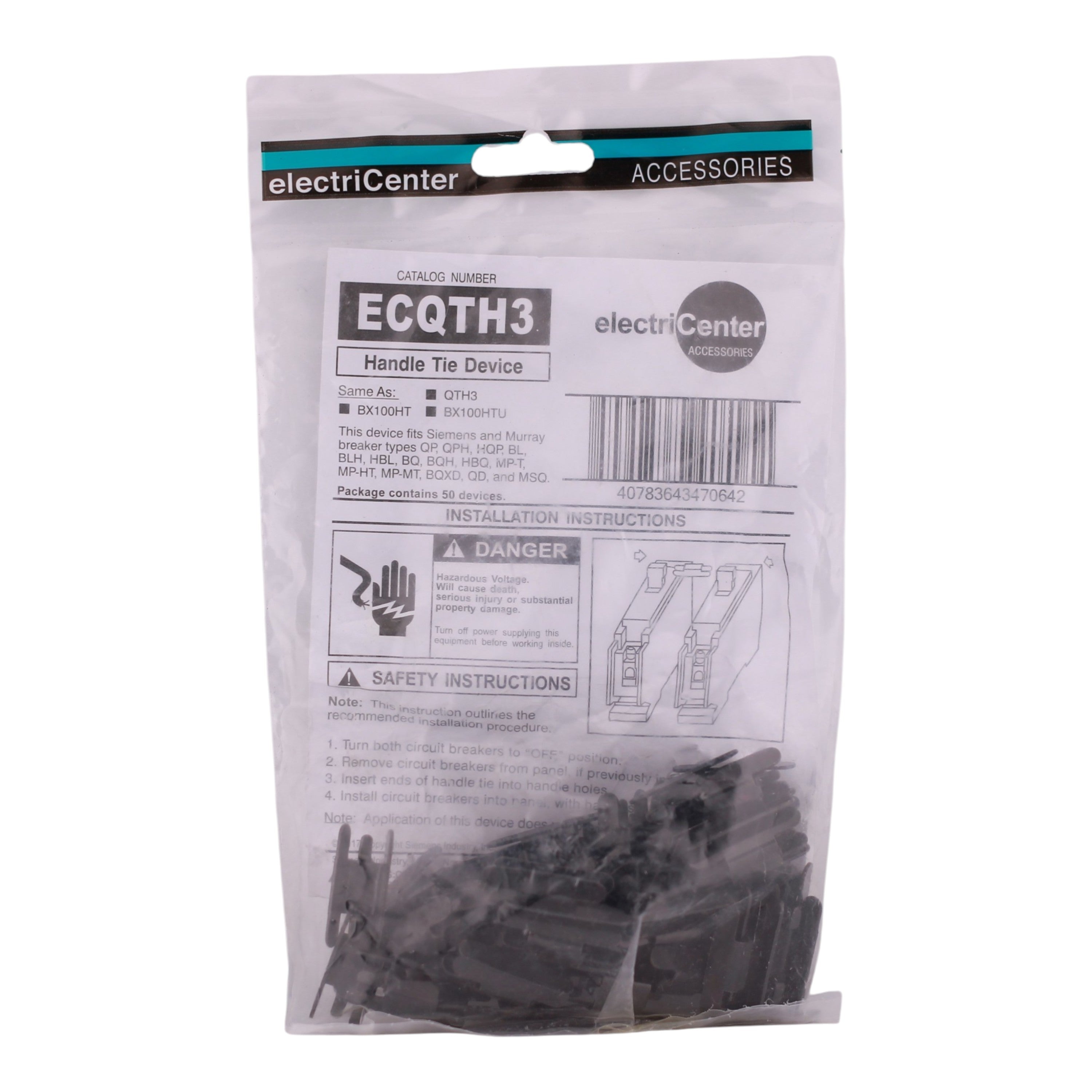 Siemens, ECQTH3, 2-Pole, Handle Tie, QP/BQ/BLH/HBL, Circuit Breaker Accessory, Plug-In - Image 2
