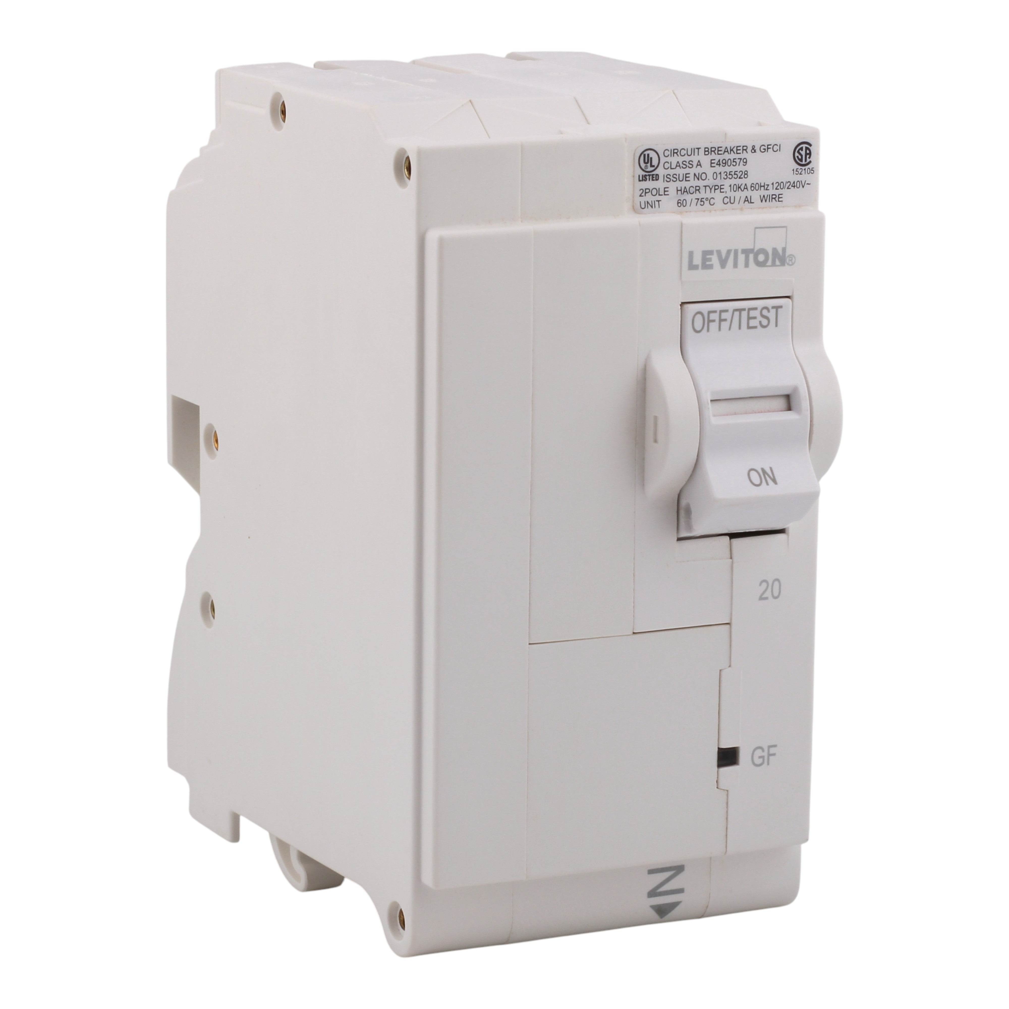 Leviton LB220-G 20A 2P 120/240V GFCI Plug-On Neutral Circuit Breaker