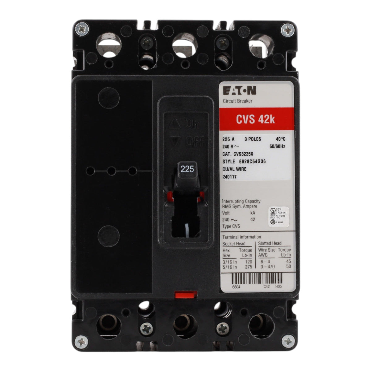Eaton Type CV CVS3225X 225A 3P 240V Molded Case Circuit Breaker - Image 4