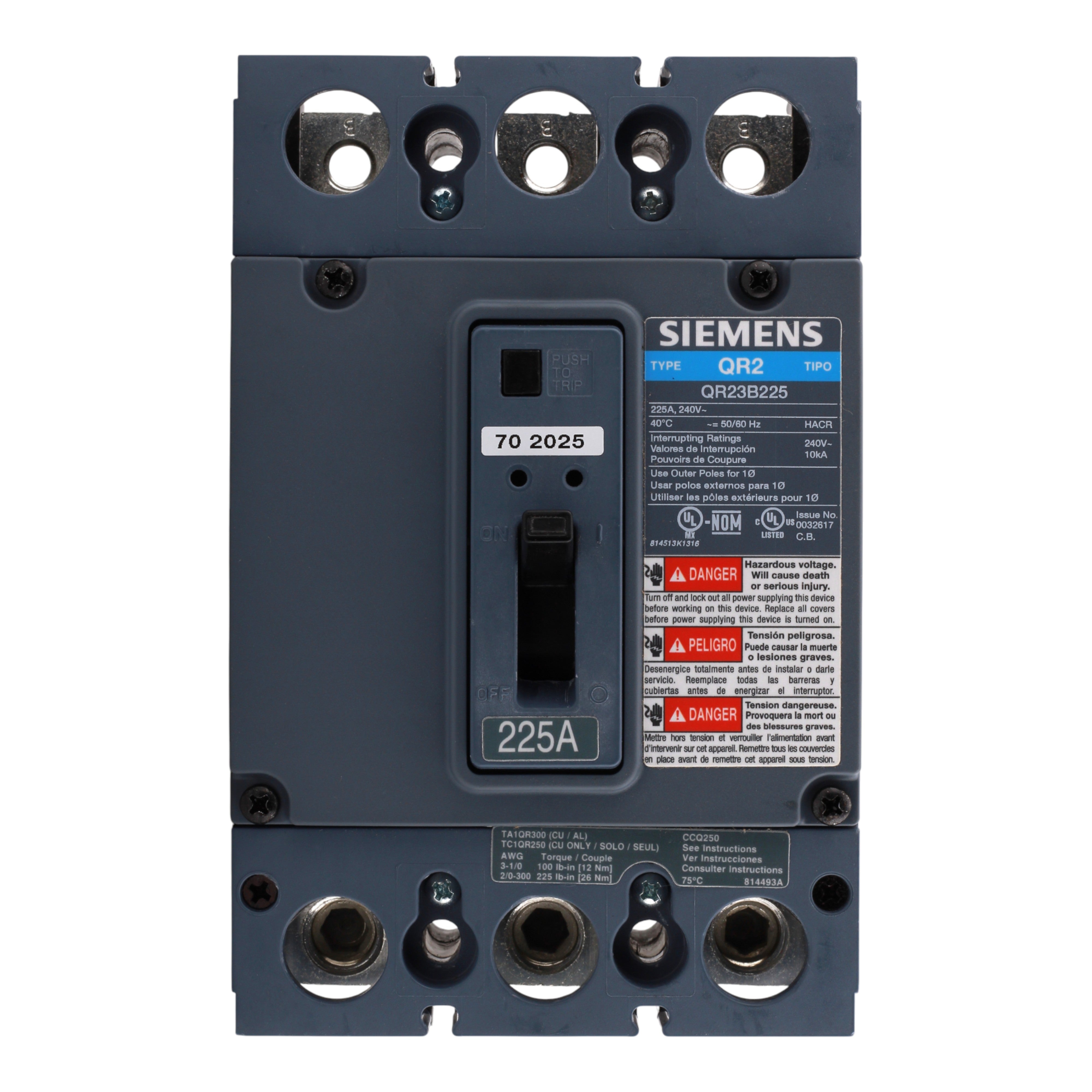 Siemens QR US2:QR23B225 225A 3P 240V Thermal-Magnetic Circuit Breaker - Image 4