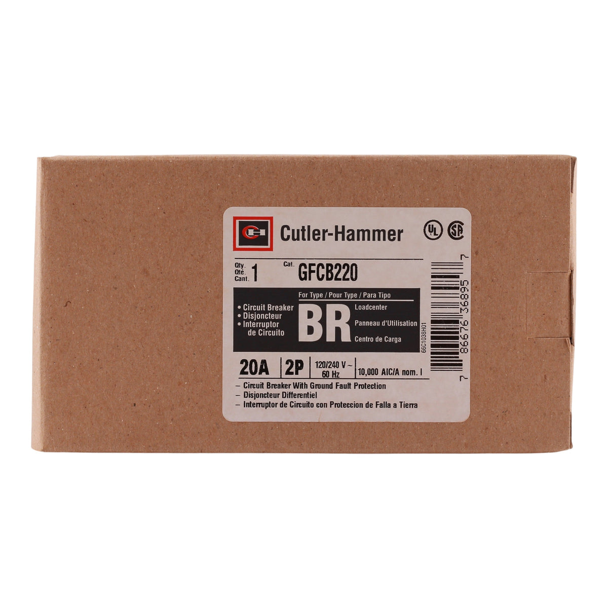 Eaton BR GFCB220 20A 2P 120/240V GFCI Pigtail Neutral Circuit Breaker - Image 3