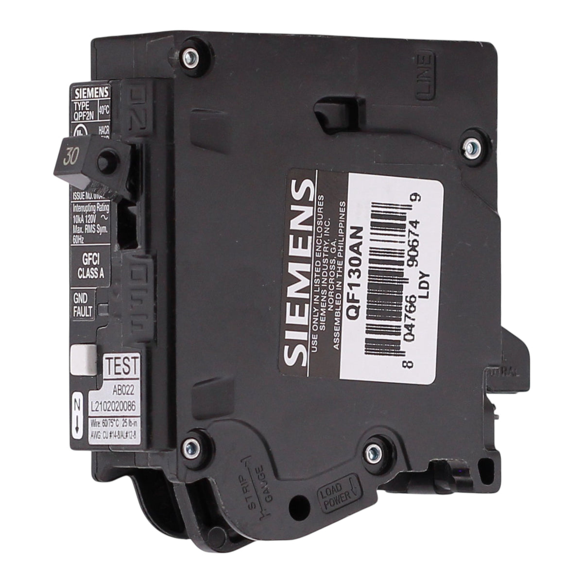 Siemens QPF2N, QF130AN, 30A, 1P, 120V, GFCI, Plug-On Neutral, Circuit Breaker - Image 2