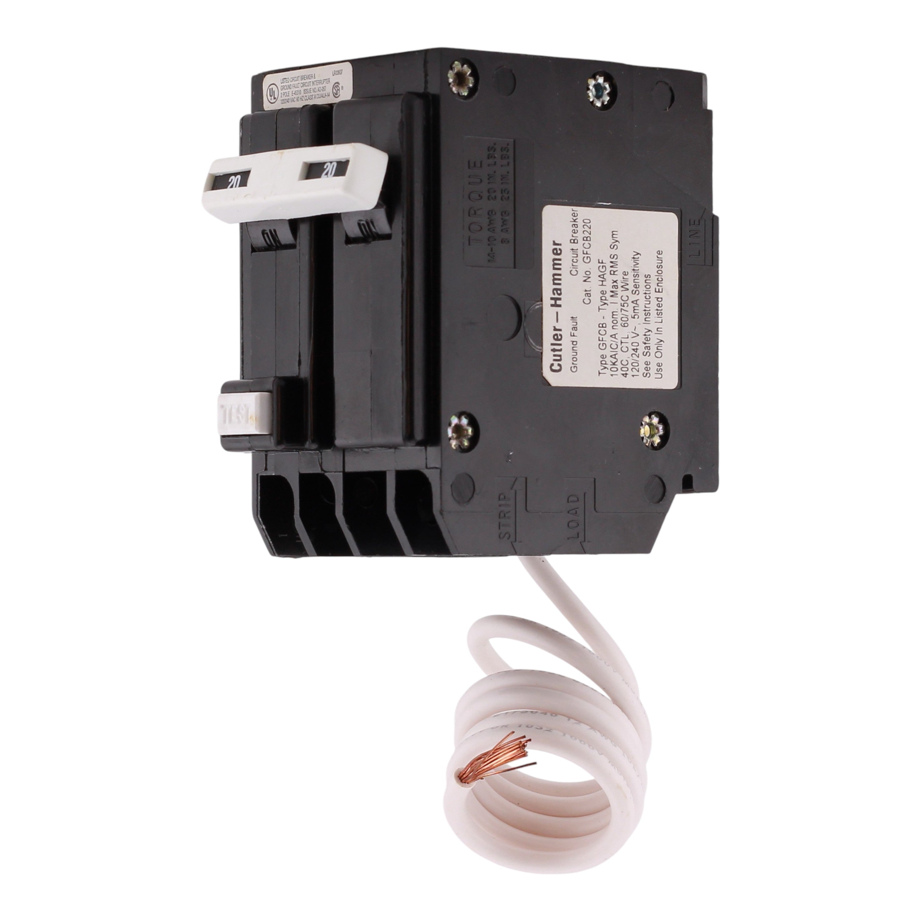 Eaton BR GFCB220 20A 2P 120/240V GFCI Pigtail Neutral Circuit Breaker - Image 2