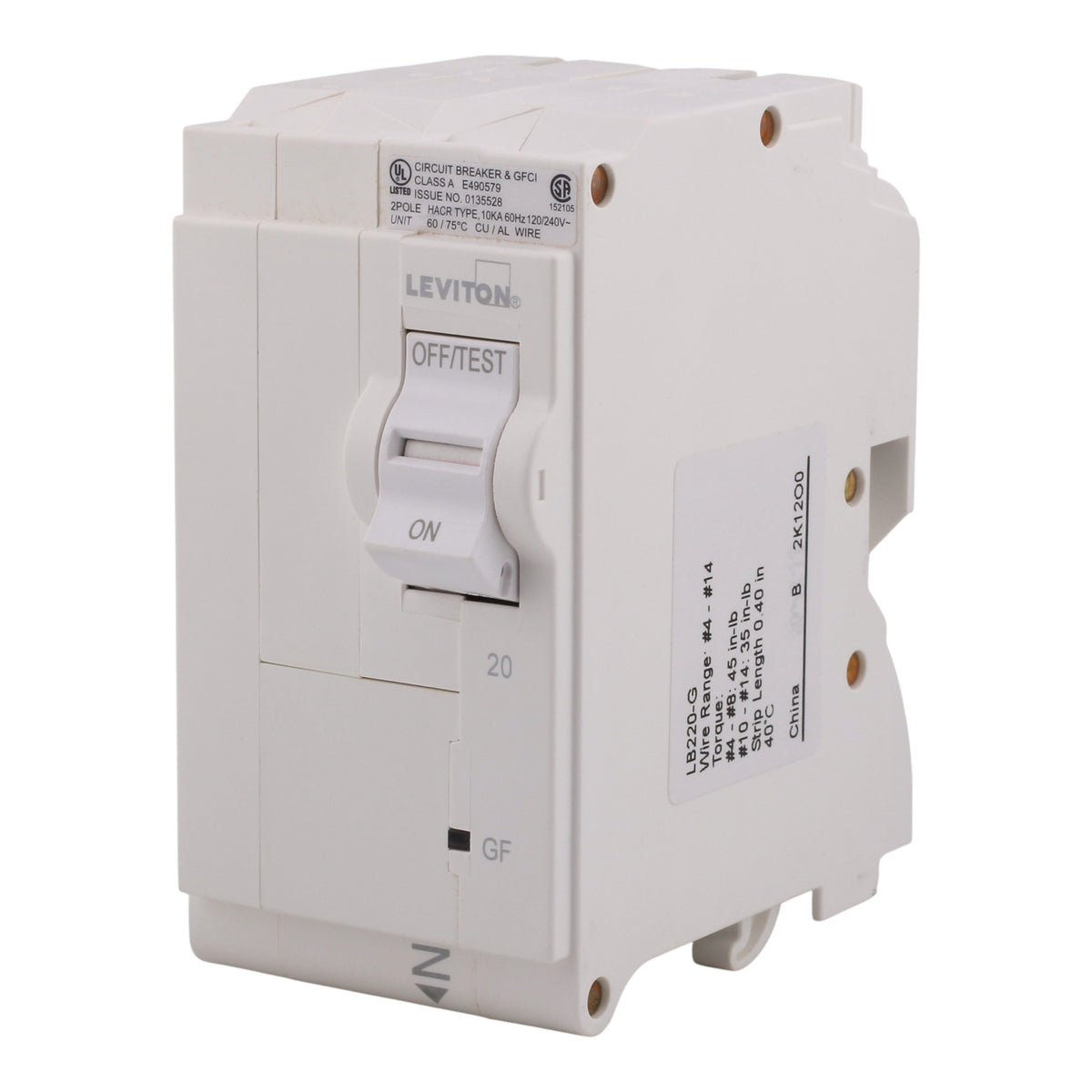 Leviton LB220-G 20A 2P 120/240V GFCI Plug-On Neutral Circuit Breaker - Image 2