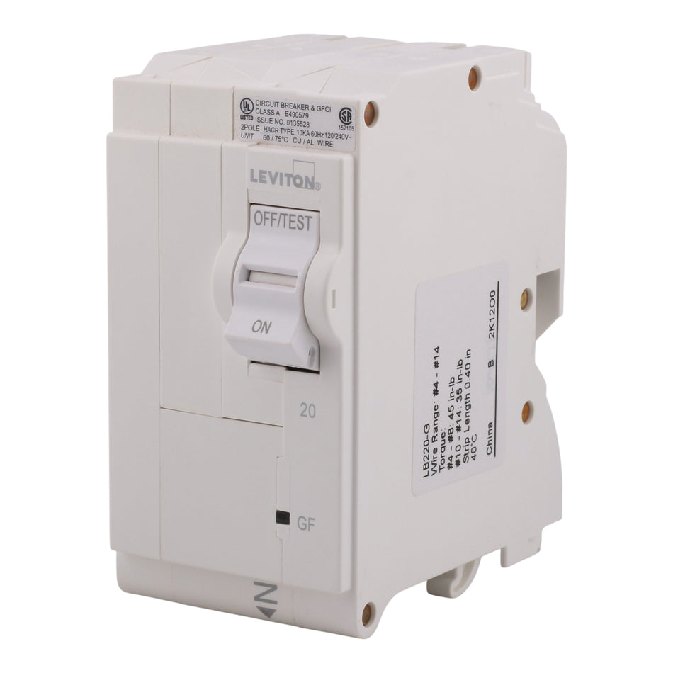 Leviton LB220-G 20A 2P 120/240V GFCI Plug-On Neutral Circuit Breaker - Image 2