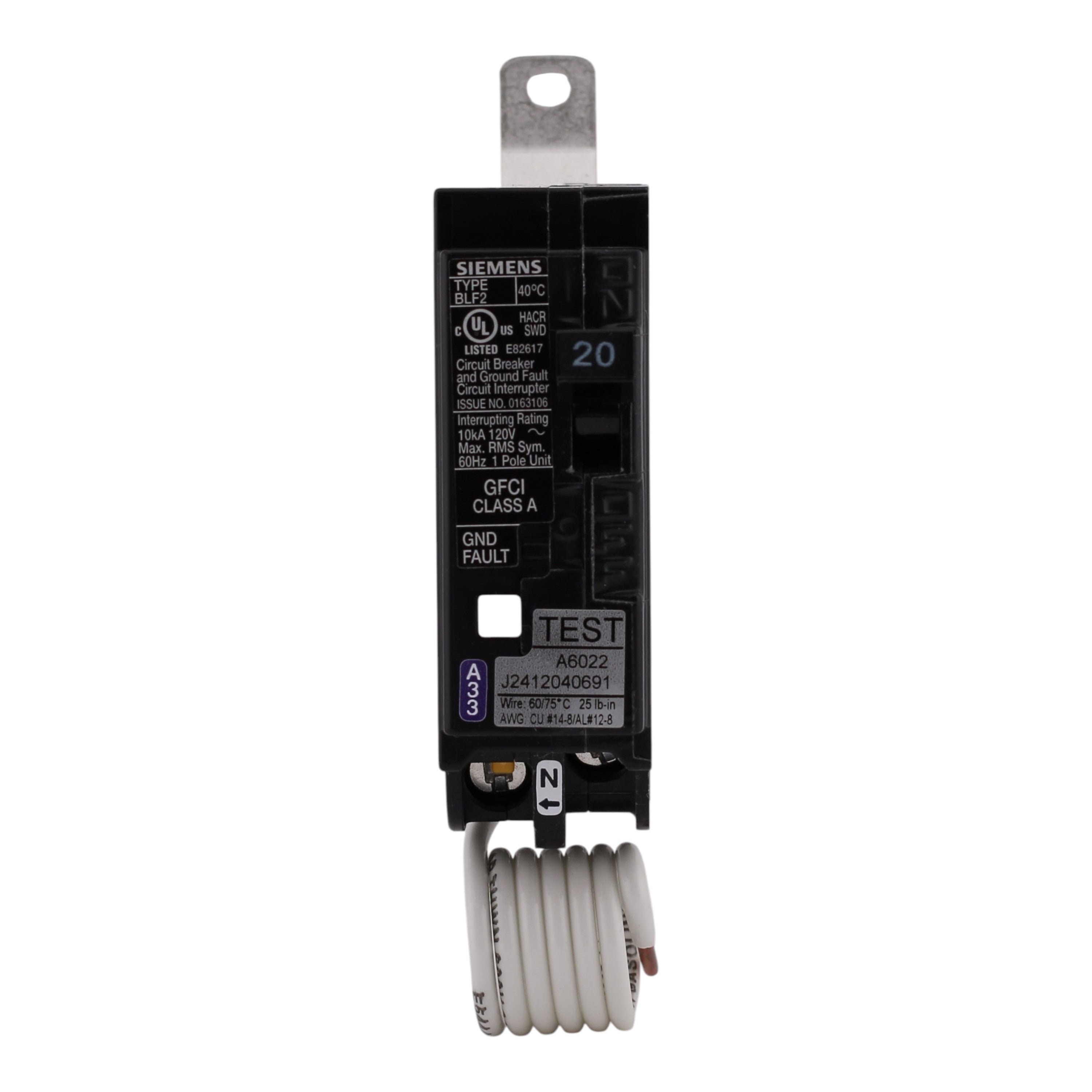 Siemens BLF, BF120A, 20A, 1P, 120V, GFCI, Bolt-On, Pigtail Neutral, Circuit Breaker - Image 4
