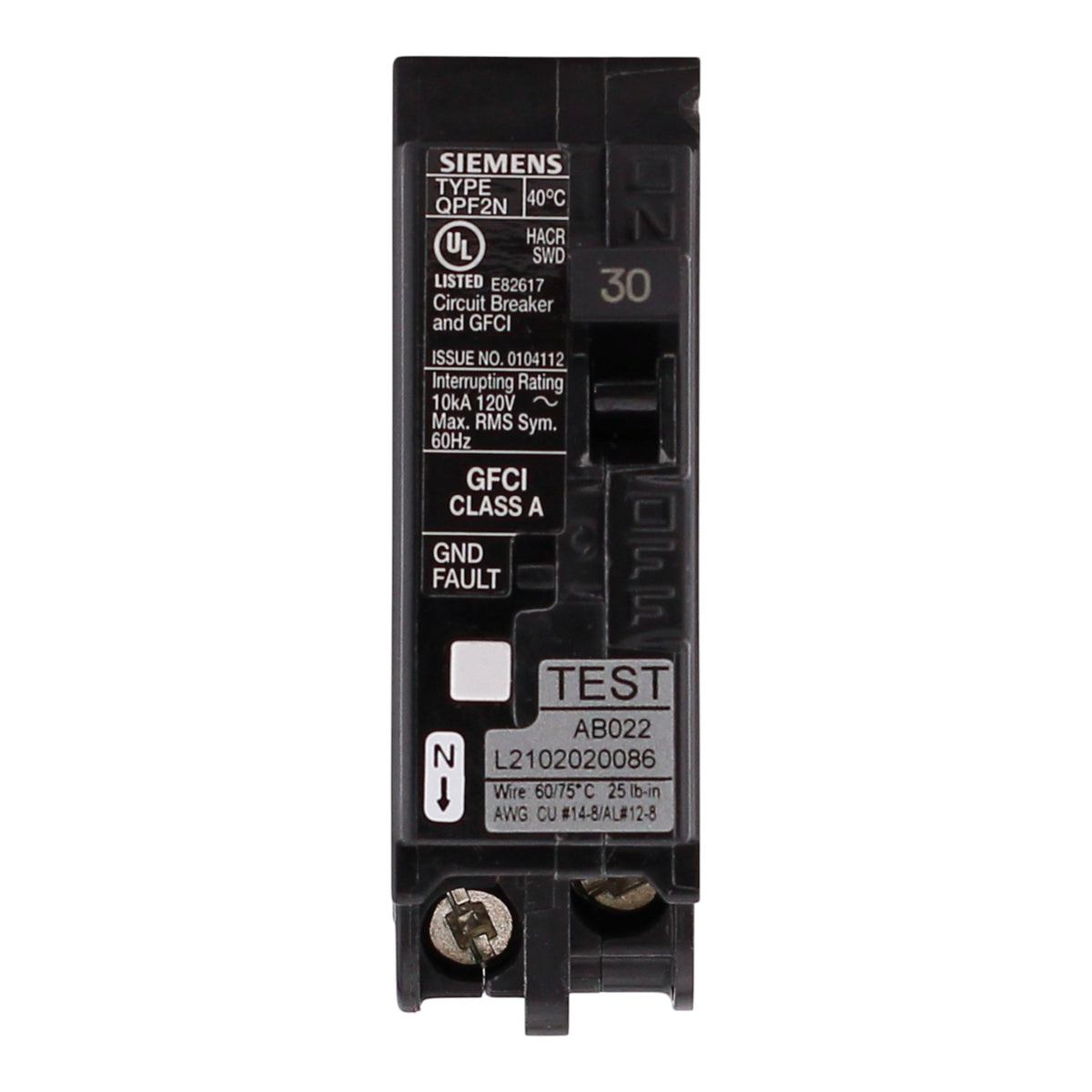 Siemens QPF2N, QF130AN, 30A, 1P, 120V, GFCI, Plug-On Neutral, Circuit Breaker - Image 3