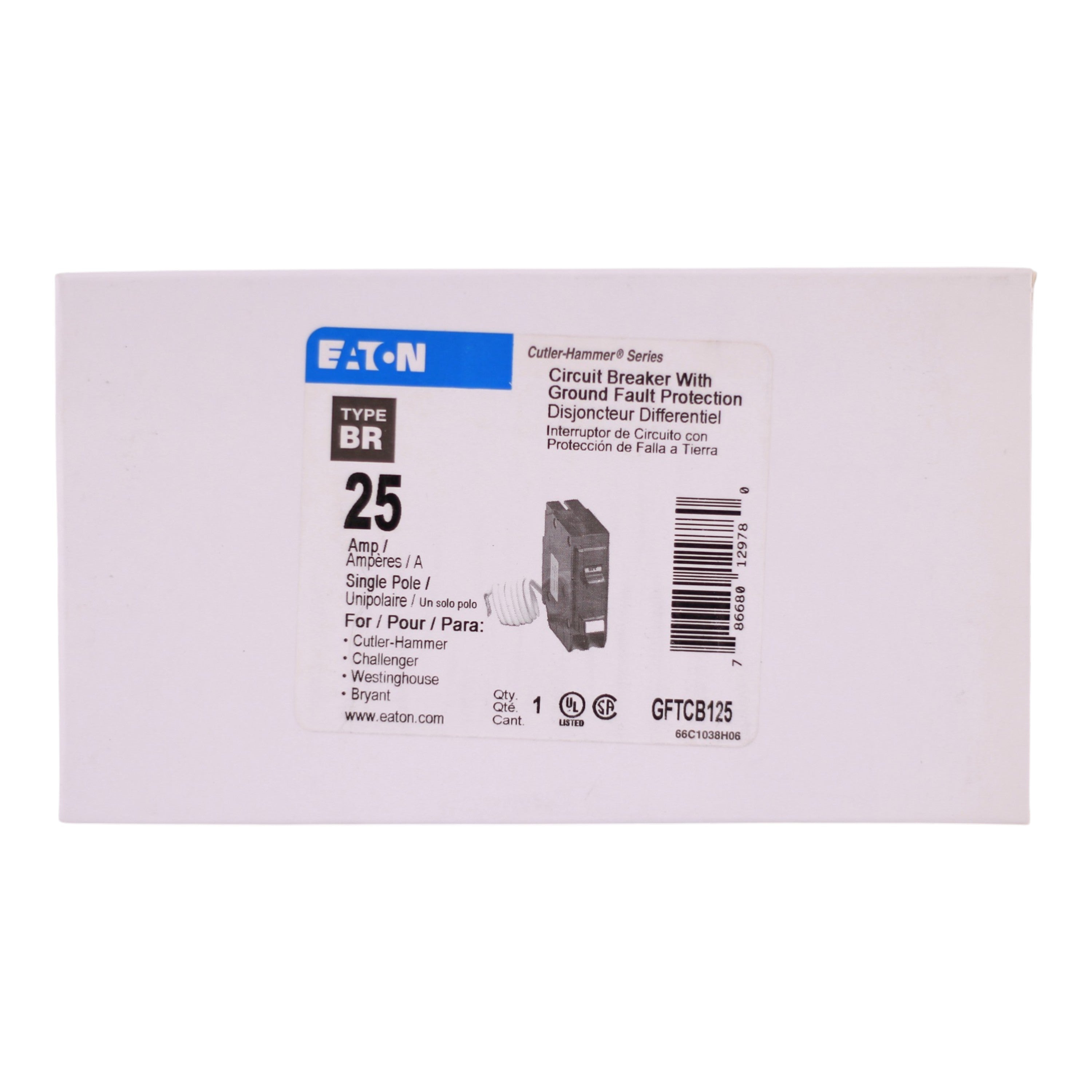Eaton BR, GFTCB125, 25A, 1P, 120/240V, GFCI, Pigtail Neutral, Circuit Breaker - Image 3