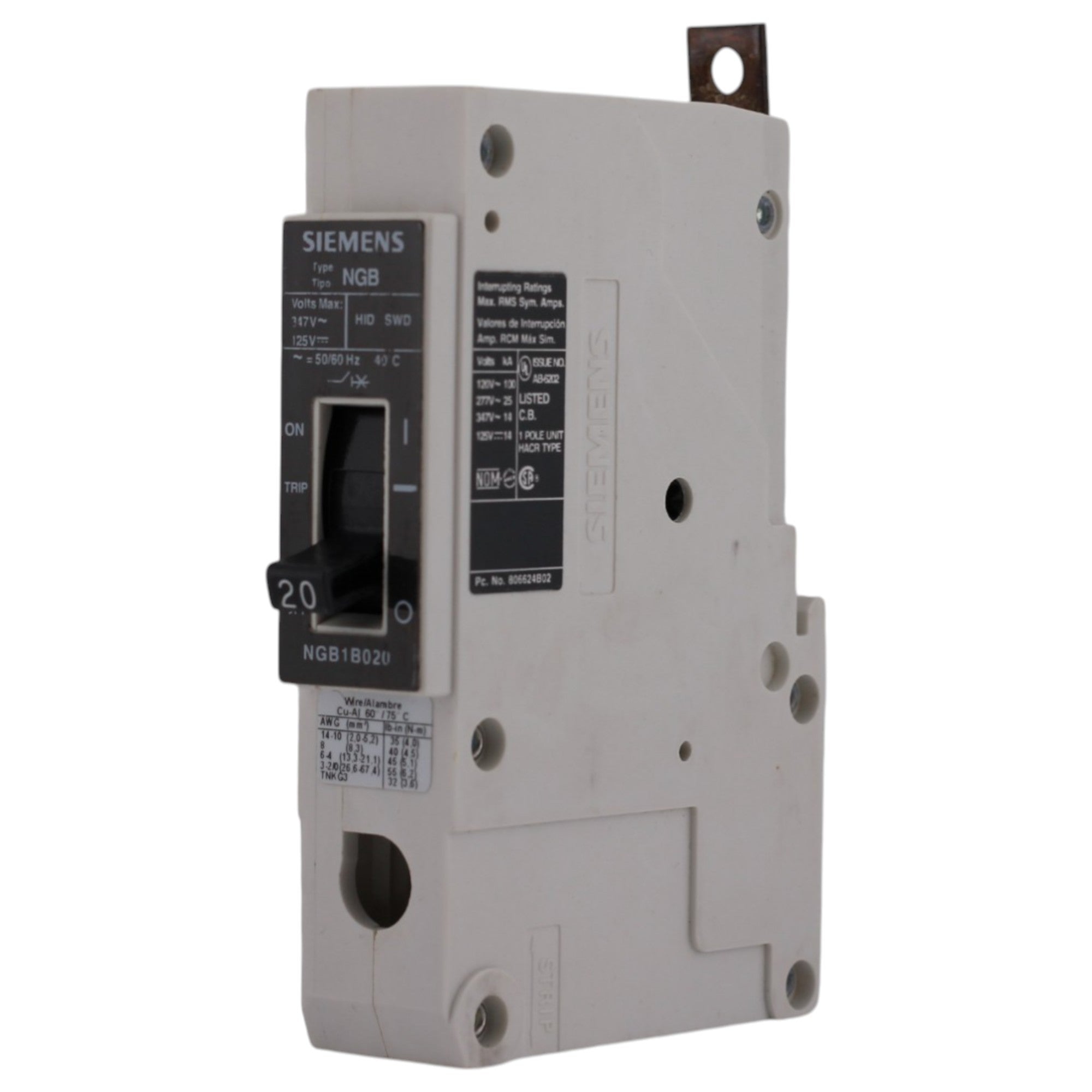 Siemens NGB, NGB1B020, 20A, 1P, 347V, 14kA, Bolt-On, MCCB, Circuit Breaker - Image 3