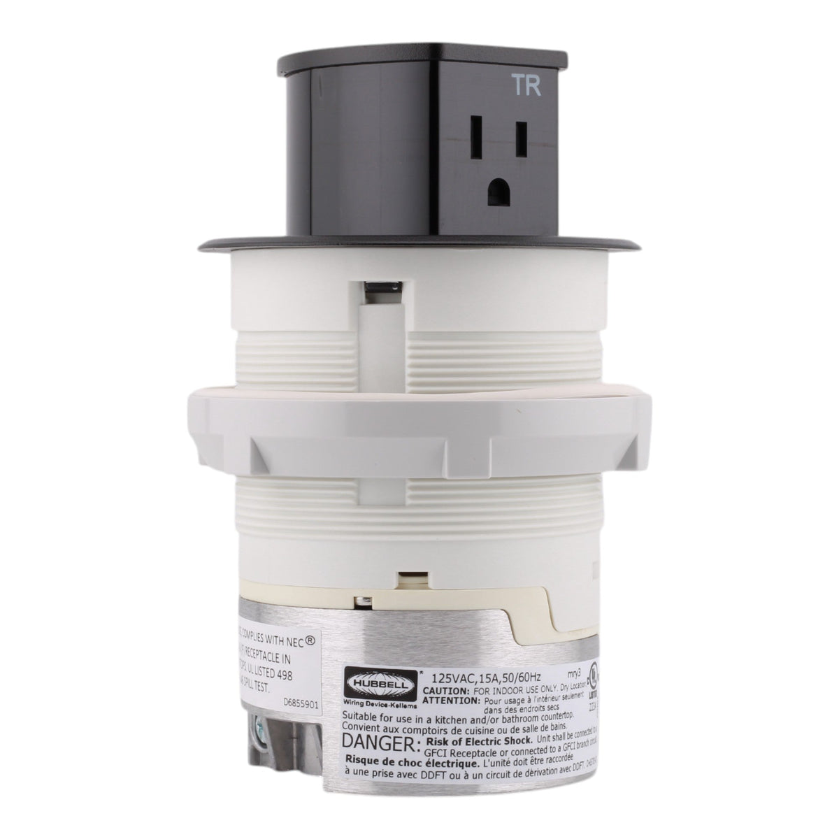 Hubbell Wiring, RCT200BK, 15 Amps, 125 Volts, 2-Pole, Kitchen Counter Receptacle, Surface Mount, Tamper Resistant, Black - Image 2