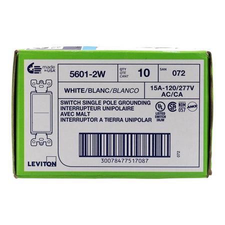 Leviton Decora PACK-10 5601-2W 15A Single-Pole 120/277V Grounding Rocker Switch White - Image 10