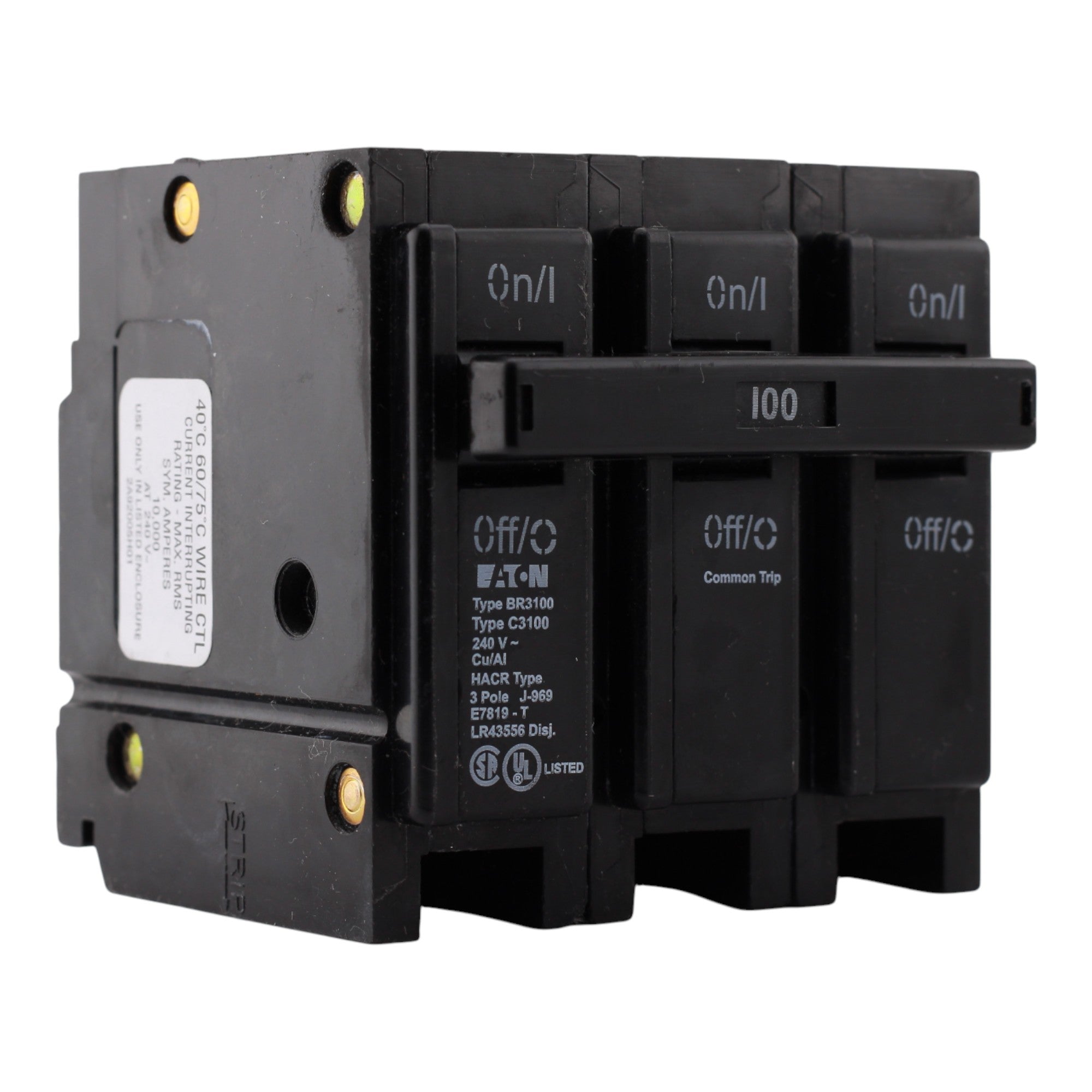 Eaton BR, BR3100, 100A, 3P, 120/240V, Thermal Magnetic, Circuit Breaker