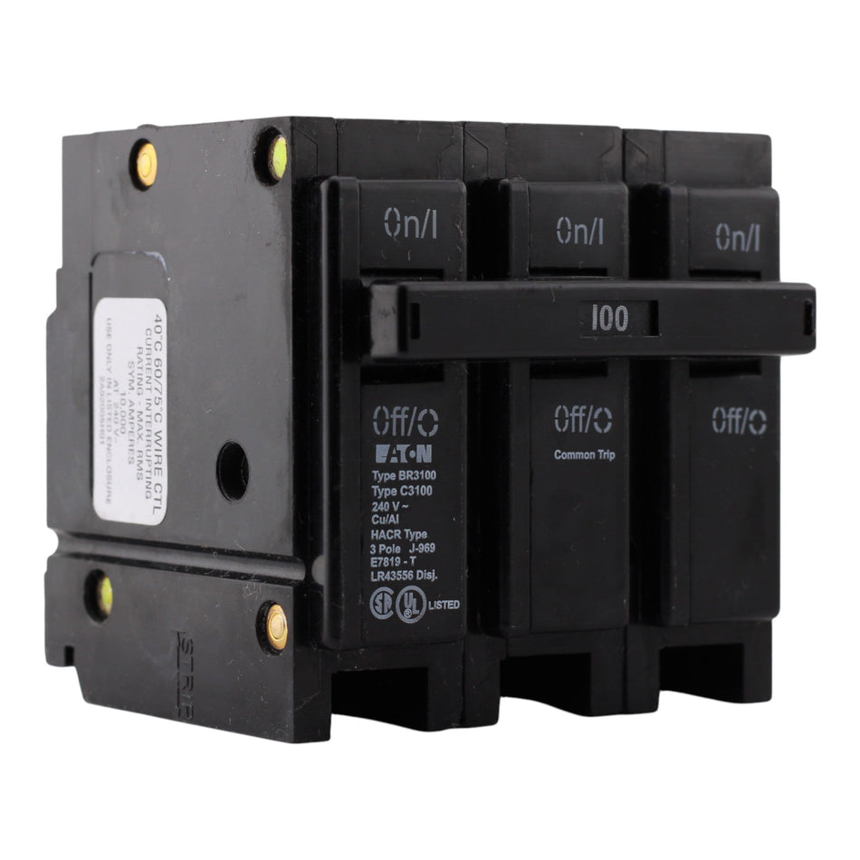 Eaton BR, BR3100, 100A, 3P, 120/240V, Thermal Magnetic, Circuit Breaker