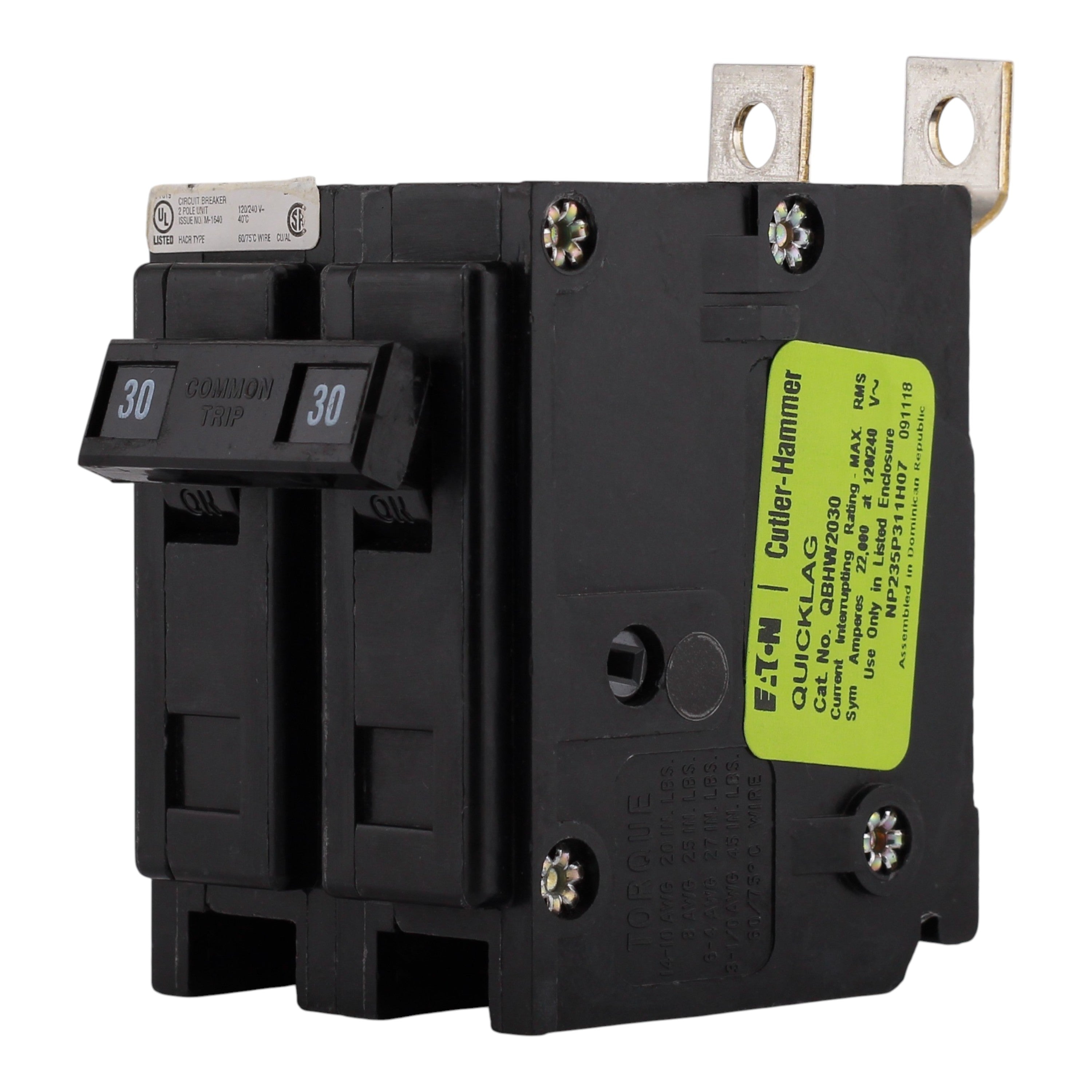 Eaton Quicklag QBHW2030 30A 2P 120/240V Thermal Magnetic Bolt-On Circuit Breaker - Image 2