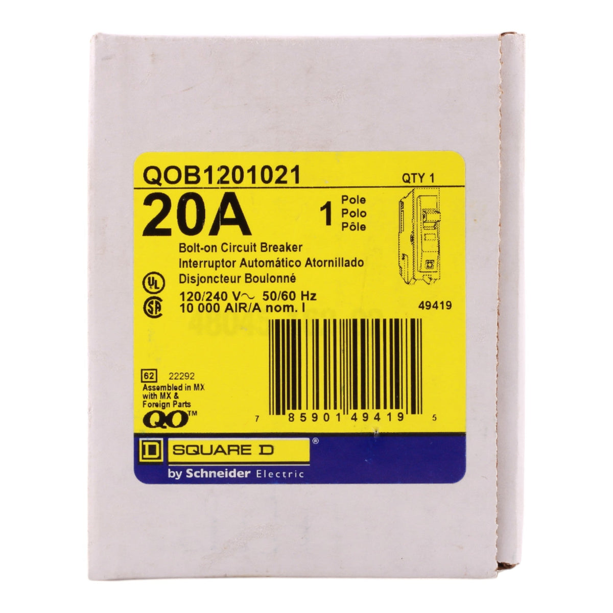 Schneider Electric QO QOB1201021 20A 1P 120/240V Standard Bolt-On Circuit Breaker - Image 2
