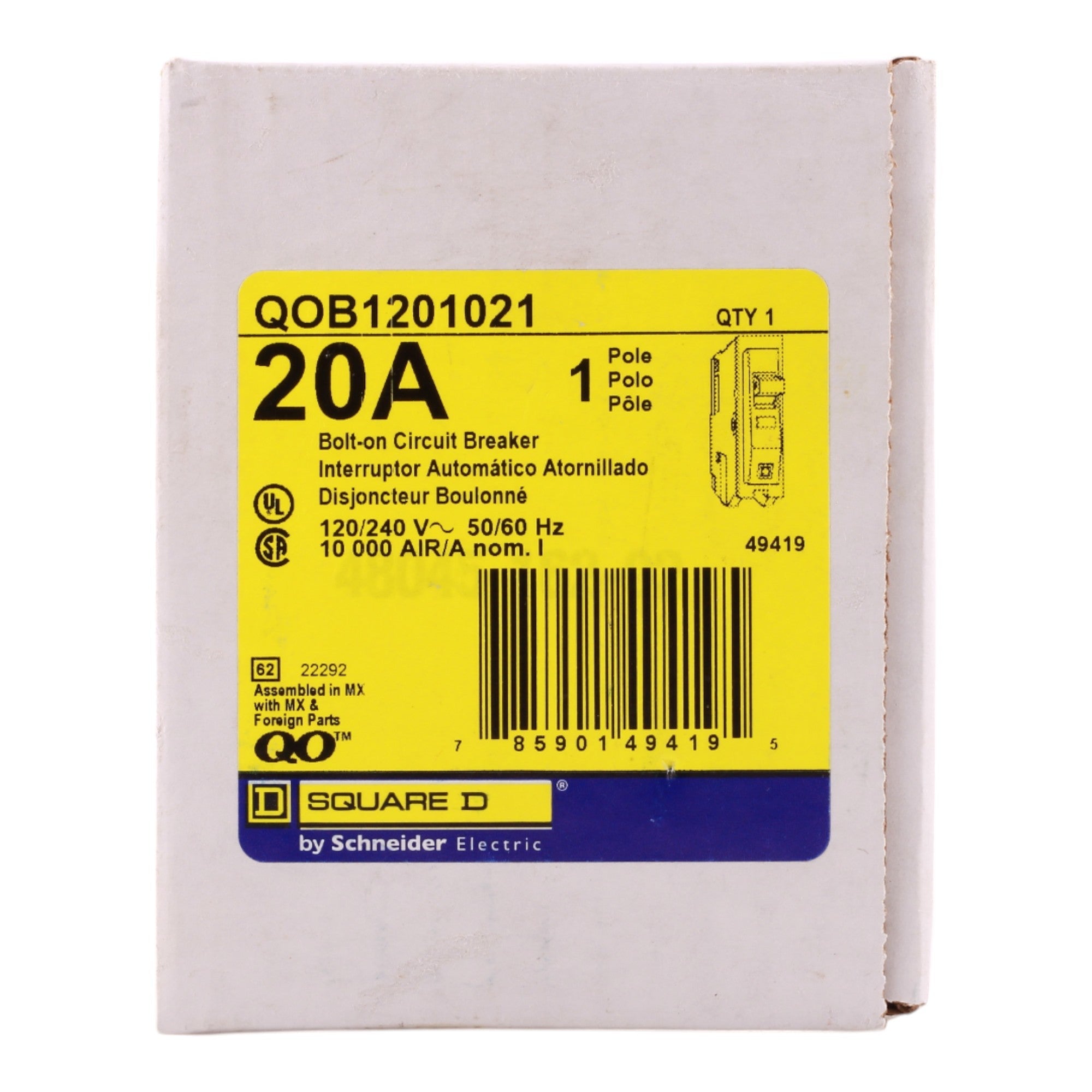 Schneider Electric QO QOB1201021 20A 1P 120/240V Standard Bolt-On Circuit Breaker - Image 2
