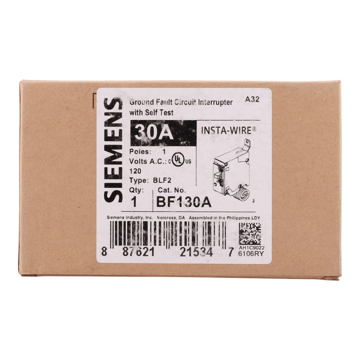 Siemens BF130A 30A 1P 120V GFCI Circuit Breaker - Image 2