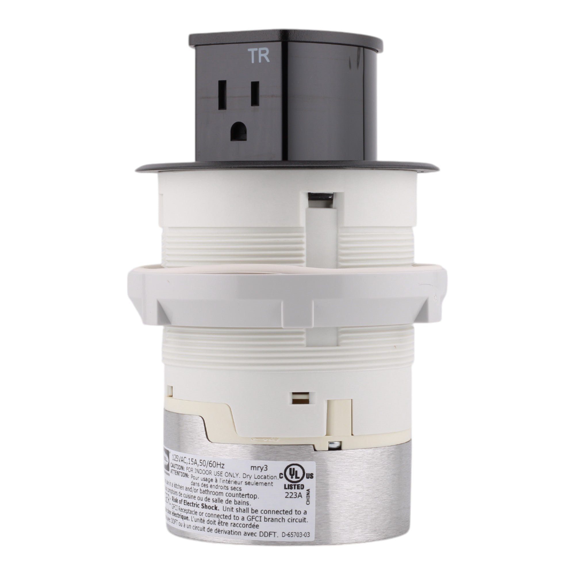 Hubbell Wiring, RCT200BK, 15 Amps, 125 Volts, 2-Pole, Kitchen Counter Receptacle, Surface Mount, Tamper Resistant, Black - Image 3