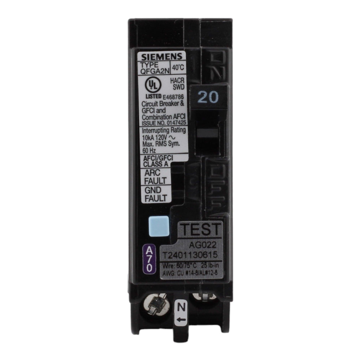 Siemens Q120DFN 20A 1P 120V AFCI/GFCI Plug-On Neutral Circuit Breaker - Image 3