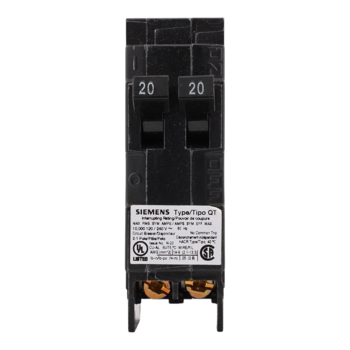Siemens Q2020NC 20/20 Amps 120 Volts Tandem Non-CTL Circuit Breaker, Plug-In Mount - Image 2