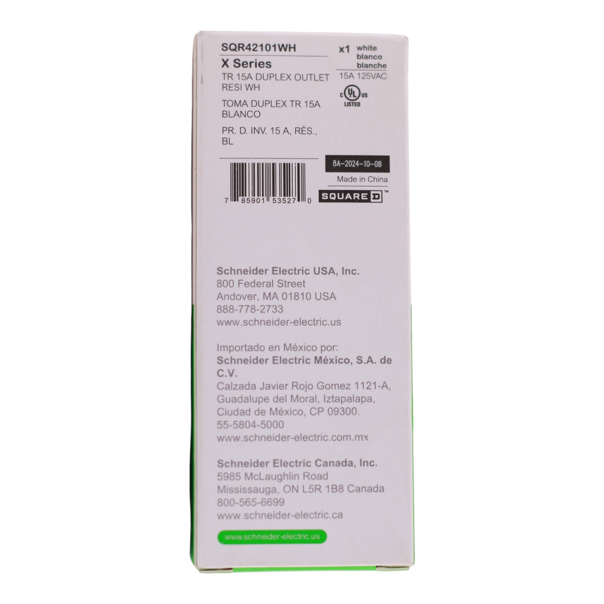 Square D X Series, SQR42101WH, 15A, 125V, TR, Standard Duplex Receptacle, White - Image 4
